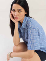 Load image into Gallery viewer, Blue Gingham Seersucker Shirt