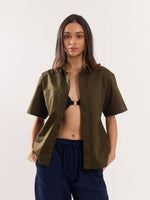 Load image into Gallery viewer, Brown Twill Cropped Shirt