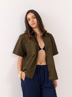 Load image into Gallery viewer, Brown Twill Cropped Shirt