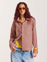 Load image into Gallery viewer, Red & Black Checkered Oversized Cropped Shirt