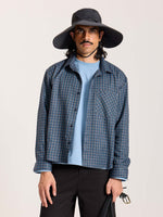 Load image into Gallery viewer, Blue & Grey Checkered Oversized Cropped Shirt