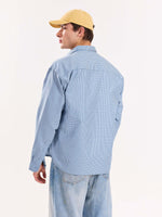 Load image into Gallery viewer, Blue Checkered Oversized Cropped Shirt