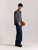 Load image into Gallery viewer, Dark Blue & Beige Checkered Oversized Cropped Shirt