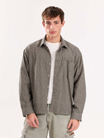 Load image into Gallery viewer, Black & Beige Checkered Cropped Shirt