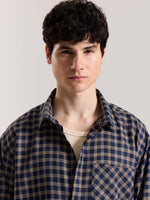 Load image into Gallery viewer, Dark Blue & Beige Checkered Oversized Cropped Shirt