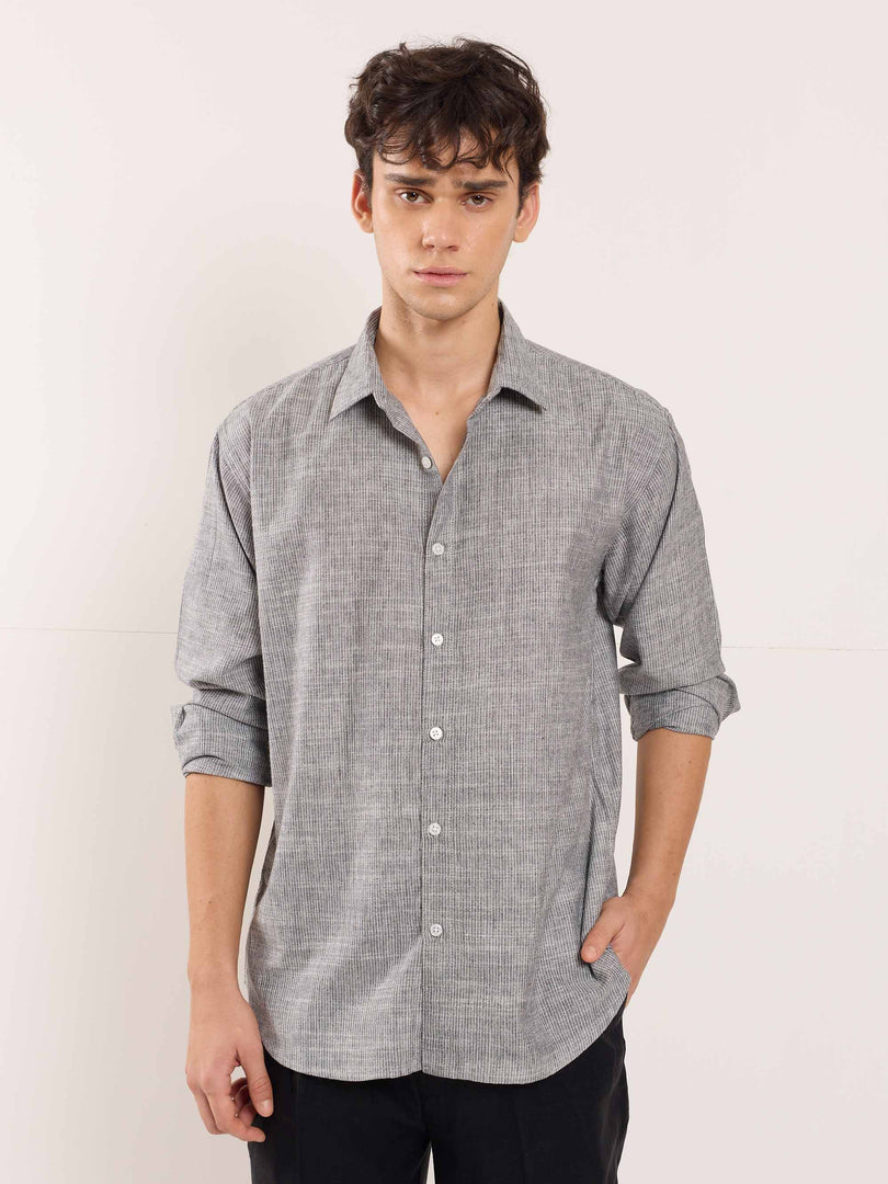 Grey Striped Linen Shirt