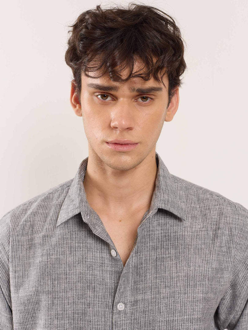 Grey Striped Linen Shirt