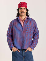 Load image into Gallery viewer, Blue & Red Checkered Oversized Cropped Shirt