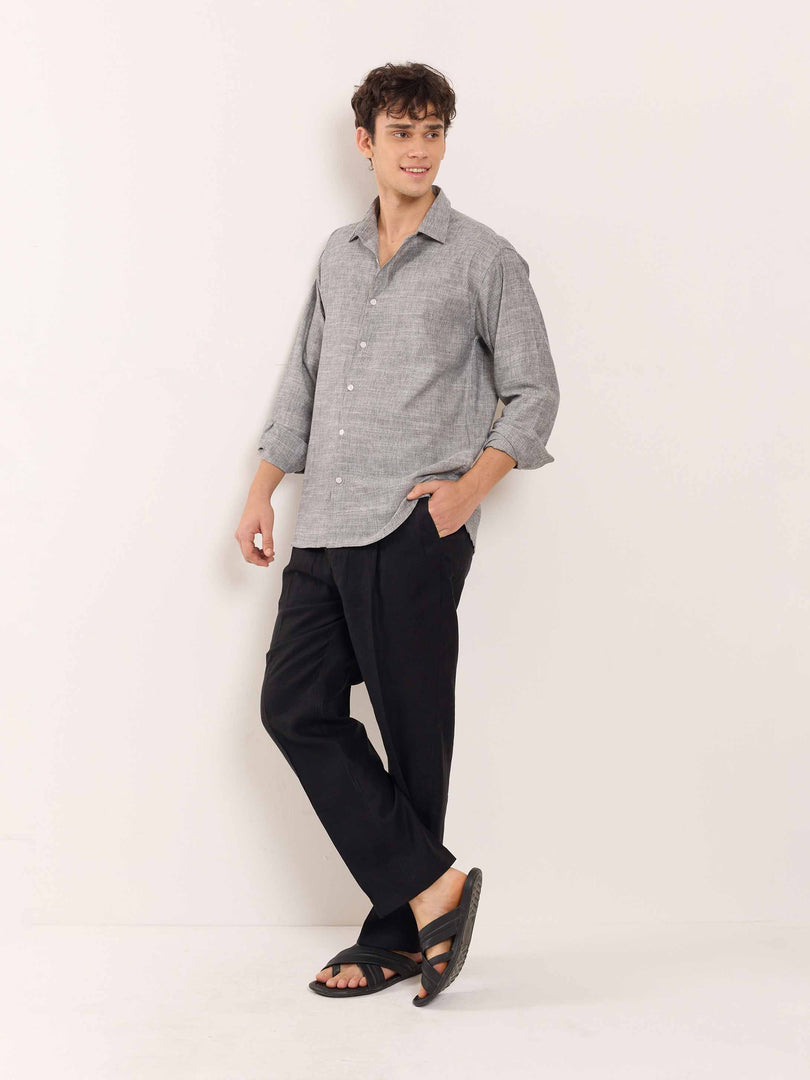 Grey Striped Linen Shirt