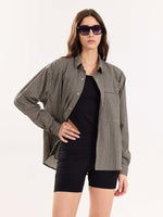 Load image into Gallery viewer, Black & Beige Checkered Cropped Shirt