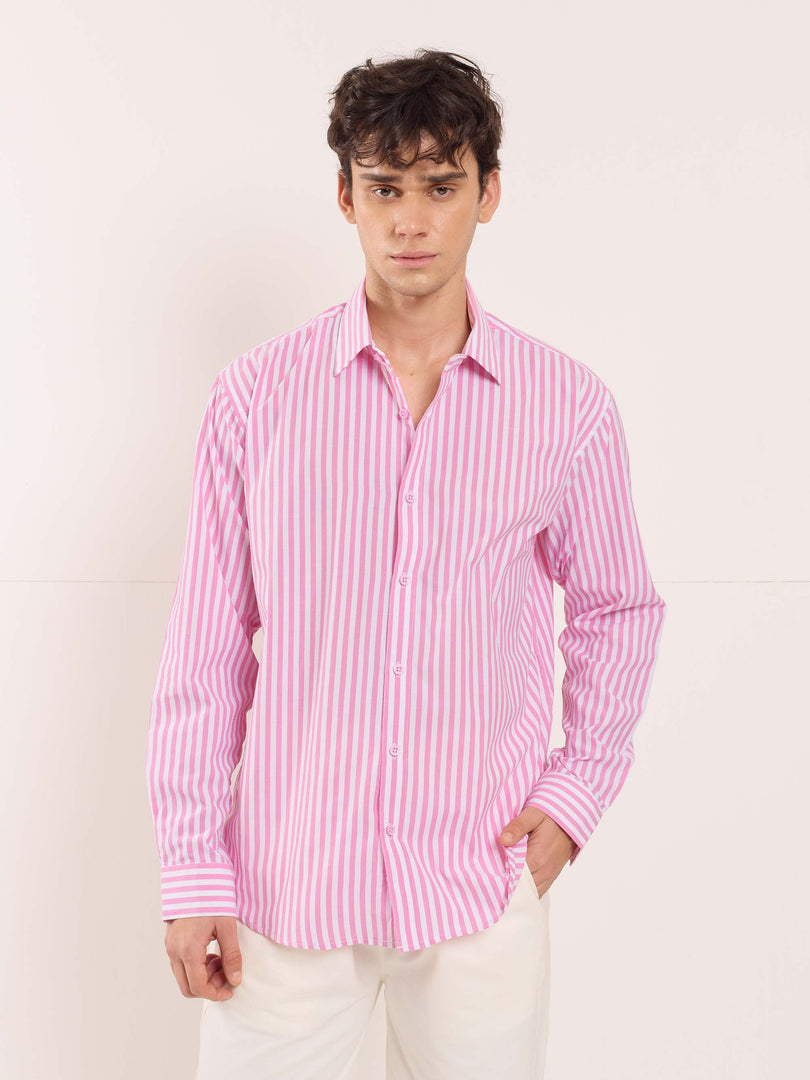 Pink & White Poplin Striped Shirt