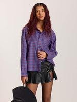 Load image into Gallery viewer, Blue & Red Checkered Oversized Cropped Shirt