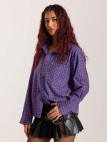 Load image into Gallery viewer, Blue & Red Checkered Oversized Cropped Shirt