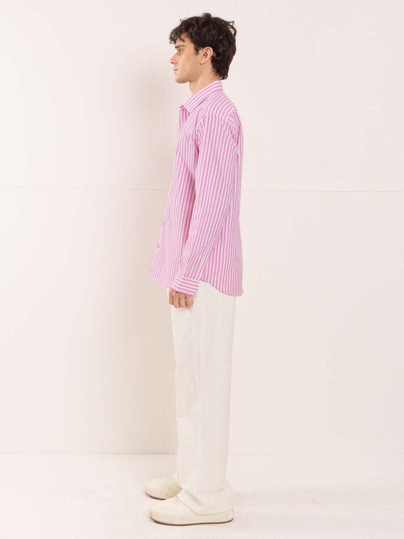Pink & White Poplin Striped Shirt