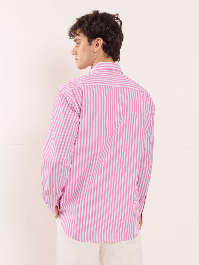 Pink & White Poplin Striped Shirt