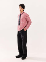 Load image into Gallery viewer, Red & White Checked Poplin Cropped Shirt