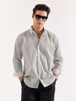 Load image into Gallery viewer, Dark Olive & White Striped Poplin Shirt