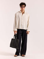 Load image into Gallery viewer, Cream Pinstriped Linen Cropped Shirt