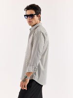 Load image into Gallery viewer, Dark Olive & White Striped Poplin Shirt