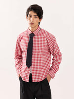 Load image into Gallery viewer, Red & White Checked Poplin Cropped Shirt
