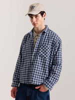Load image into Gallery viewer, Navy Blue & White Checkered Oversized Cropped Shirt