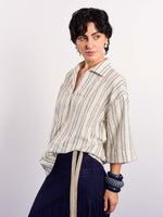 Load image into Gallery viewer, Cream Blue Panelled Pullover