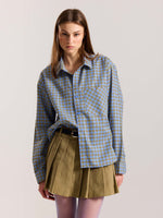 Load image into Gallery viewer, Light Blue Checkered Oversized Cropped Shirt