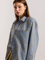 Load image into Gallery viewer, Light Blue Checkered Oversized Cropped Shirt