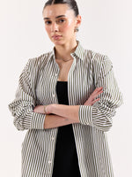 Load image into Gallery viewer, Dark Olive & White Striped Poplin Shirt