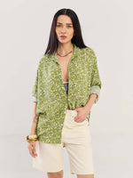 Load image into Gallery viewer, Olive Floral Wrinkled Shirt