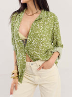 Load image into Gallery viewer, Olive Floral Wrinkled Shirt