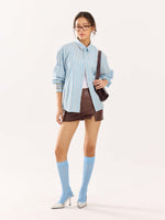 Load image into Gallery viewer, Baby Blue Striped Poplin Cropped Shirt