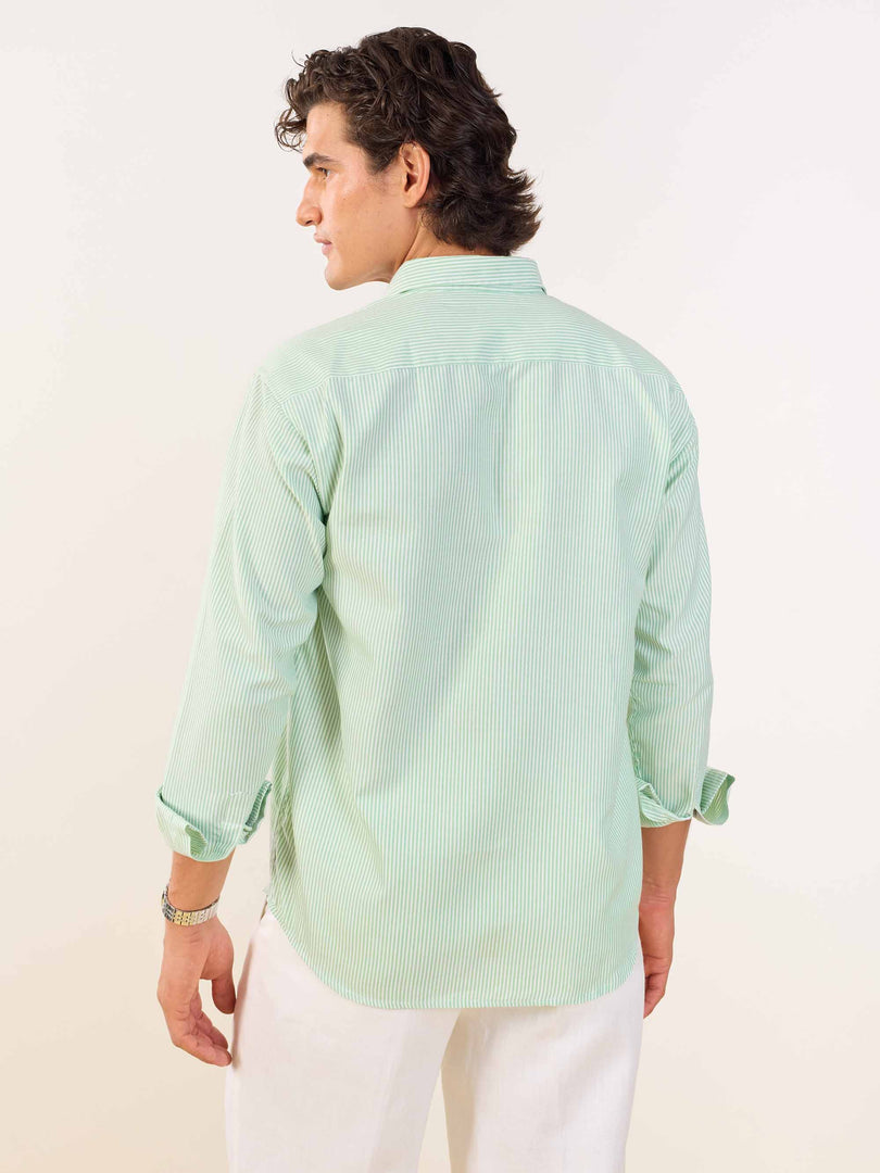 Relaxed Fit Green Striped Shirt