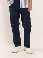 Load image into Gallery viewer, Dark Blue Loose Fit Twill Cargo Trousers