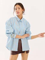 Load image into Gallery viewer, Baby Blue Striped Poplin Cropped Shirt