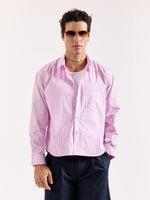 Load image into Gallery viewer, Pink & Blue Pinstriped Poplin Oversized Shirt