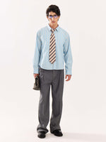Load image into Gallery viewer, Baby Blue Striped Poplin Cropped Shirt