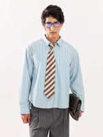Load image into Gallery viewer, Baby Blue Striped Poplin Cropped Shirt