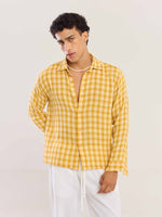 Load image into Gallery viewer, Yellow Checked Gauze Holiday Shirt