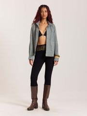 Blue & Yellow Checkered Oversized Cropped Shirt