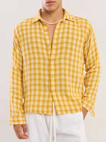 Load image into Gallery viewer, Yellow Checked Gauze Holiday Shirt
