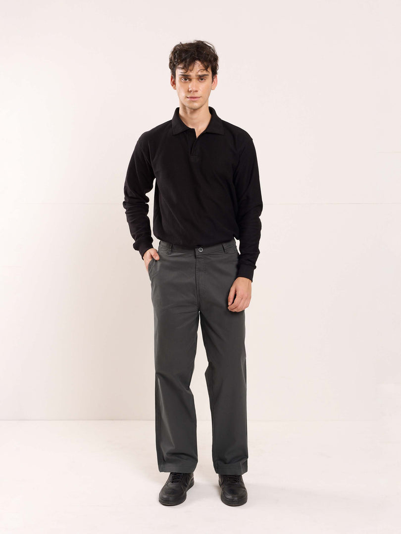 Grey Loose Fit Twill Trousers