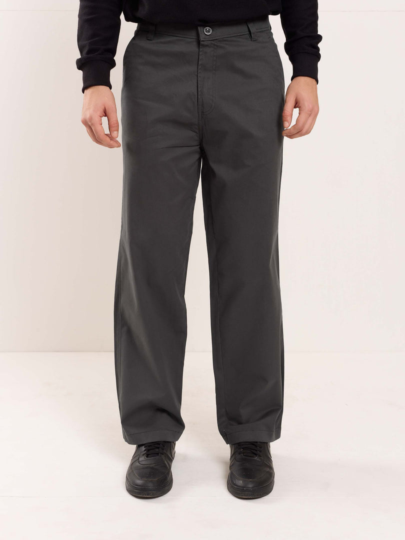 Grey Loose Fit Twill Trousers