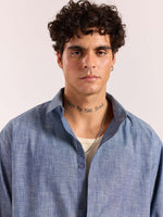 Load image into Gallery viewer, Chambray Blue Linen Cropped Shirt