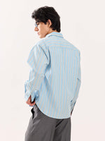 Load image into Gallery viewer, Baby Blue Striped Poplin Cropped Shirt