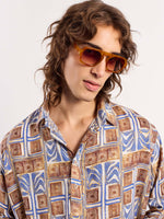 Load image into Gallery viewer, Brown & Blue Geometrical Linen Pullover
