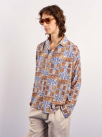 Load image into Gallery viewer, Brown & Blue Geometrical Linen Pullover