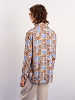 Load image into Gallery viewer, Brown & Blue Geometrical Linen Pullover