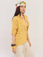 Load image into Gallery viewer, Yellow Checked Gauze Holiday Shirt
