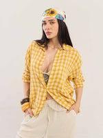 Load image into Gallery viewer, Yellow Checked Gauze Holiday Shirt